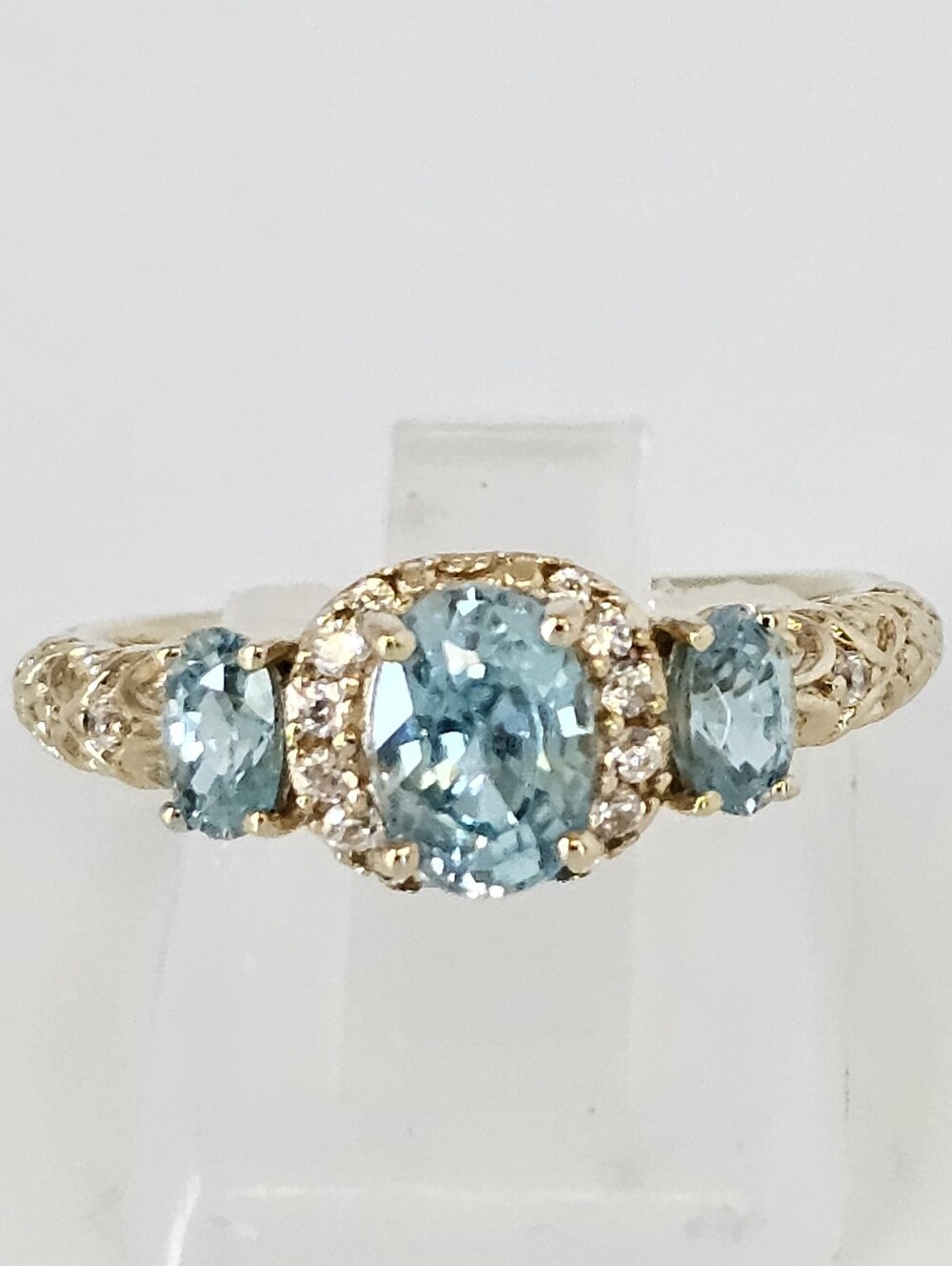 Natural Earth Mined Blue Zircon & White Zircon 18K Vermeil Ring Size 8! - Picture 8 of 10